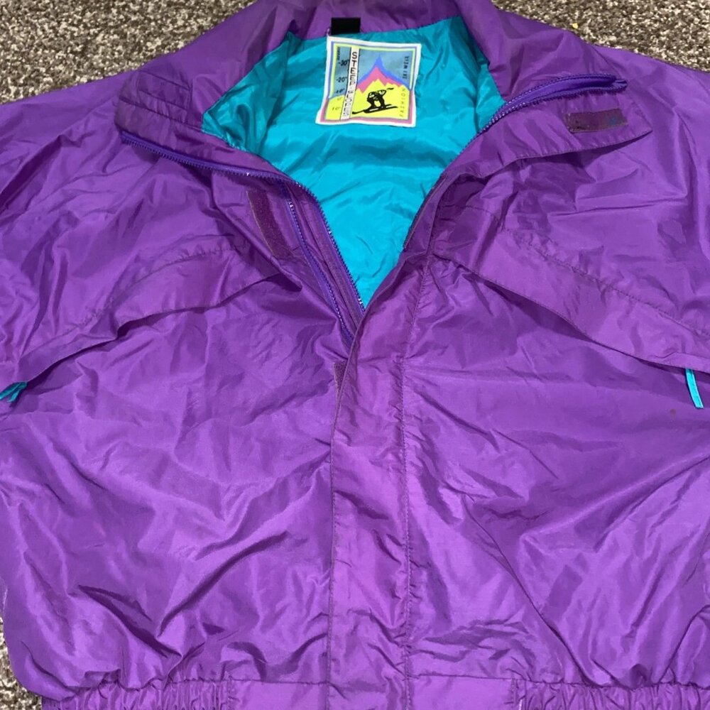 VTG Steep Slopes Ski Jacket Men Large Water Resistant Colorblock Quilted Purple